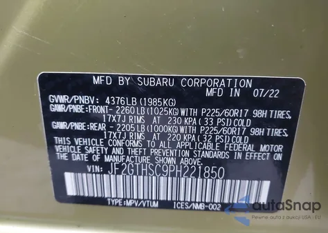 2023 Subaru Crosstrek Sport из США, поврежденный, VIN JF2GTHSC9PH221850